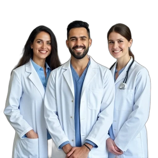 staff, three, smiling, pharments transparent PNG cut-out