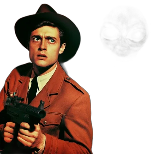 weapon, hat, jacket, face transparent PNG cut-out