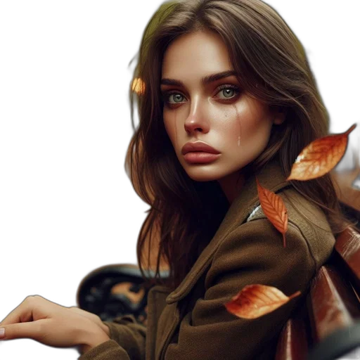 jacket, face, jewelry, photorealistic transparent PNG cut-out