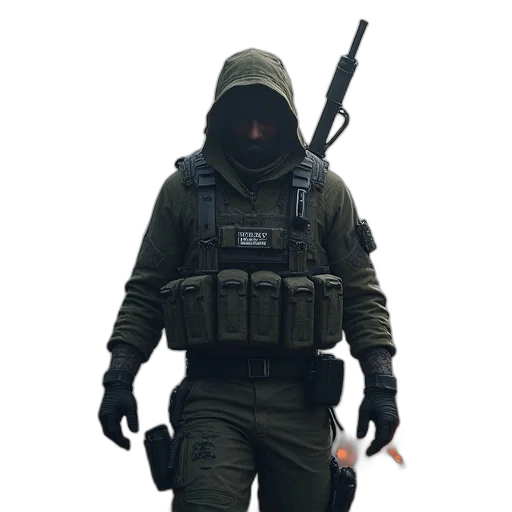 jacket, mask, staff, weapon transparent PNG cut-out