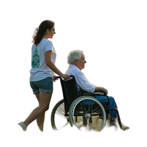 woman, pushing, wheelchair, elderly transparent PNG cut-out