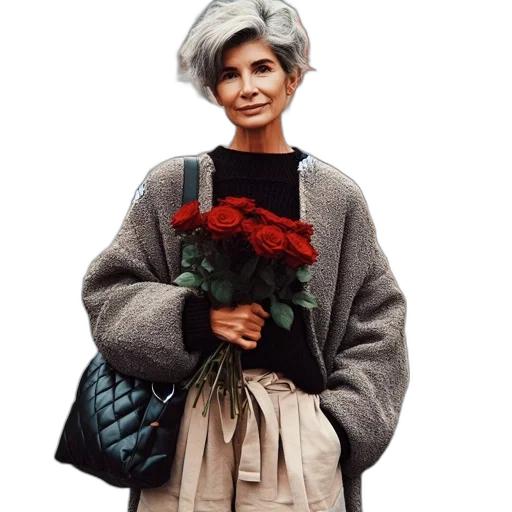 jacket, dress, flower, face transparent PNG cut-out
