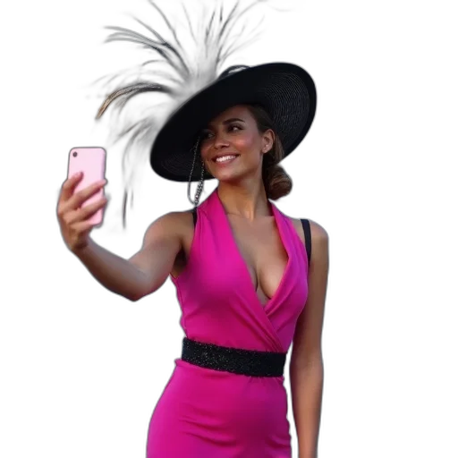 hat, dress, woman, pink transparent PNG cut-out
