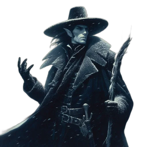 hat, staff, jacket, weapon transparent PNG cut-out