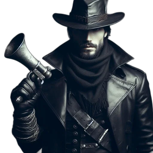 hat, staff, weapon, jacket transparent PNG cut-out