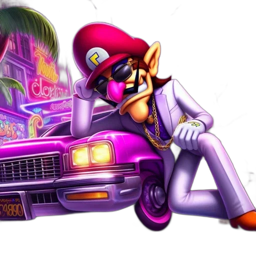 car, concept art, vaporwave, cartoon transparent PNG cut-out