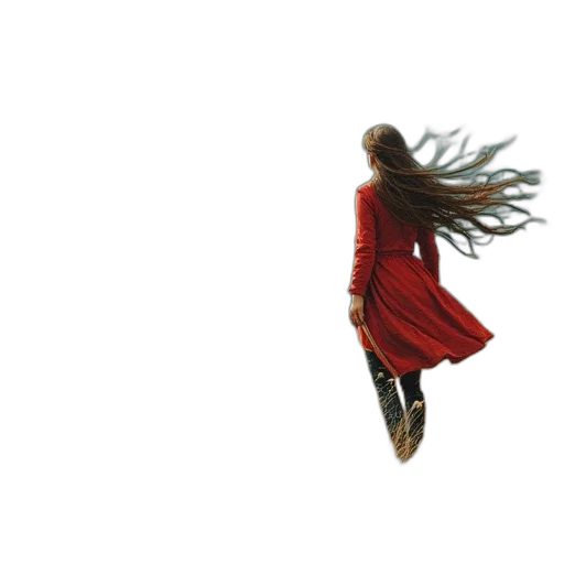 dress, hair, creature, staff transparent PNG cut-out