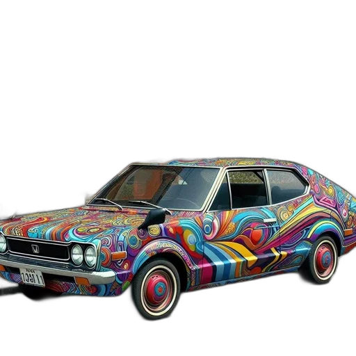 car, photorealistic, psychedelic, residential transparent PNG cut-out