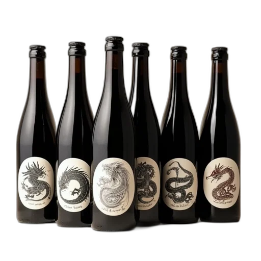 row, six, bottles, black transparent PNG cut-out