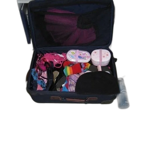 suitcase, open, variety, items transparent PNG cut-out