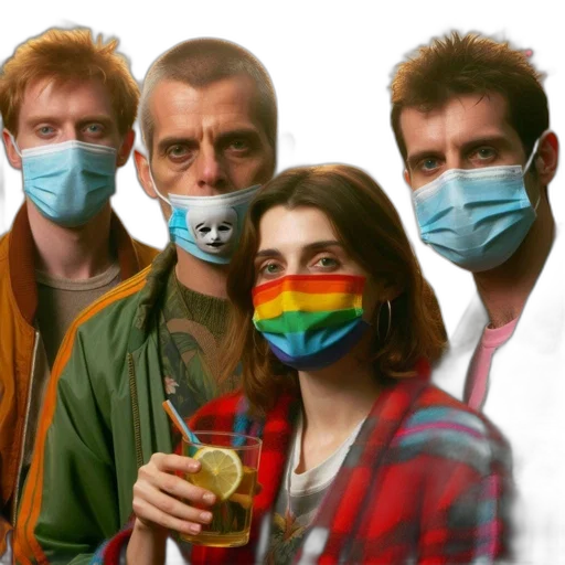mask, group, four, people transparent PNG cut-out