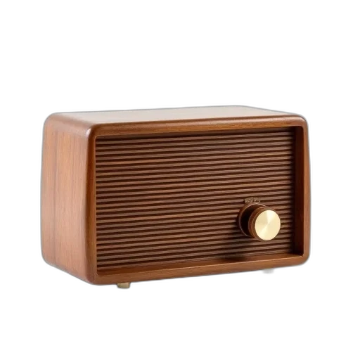 brown, wooden, radio, simple transparent PNG cut-out