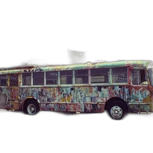 car, concept art, graffiti-covered, bus transparent PNG cut-out