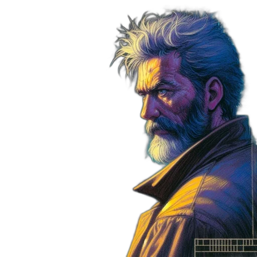 jacket, face, comic book art, cyberpunk transparent PNG cut-out