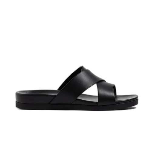 shoes, black, sandal, flat transparent PNG cut-out