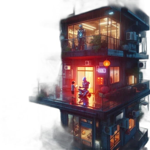 building, robot, concept art, 3d render transparent PNG cut-out