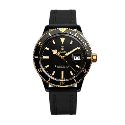 black, gold, wristwatch, strap transparent PNG cut-out