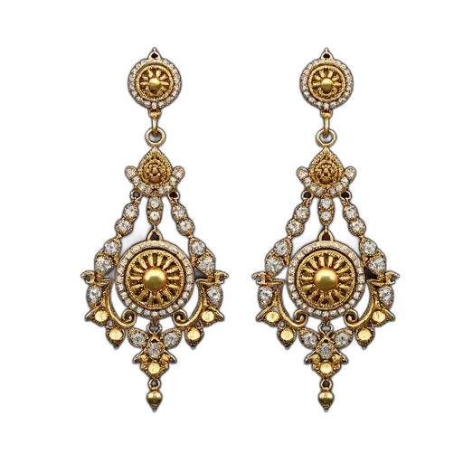 jewelry, pair, ornate, gold-colored transparent PNG cut-out