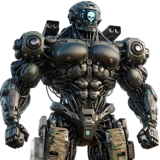 robot, weapon, concept art, 3d render transparent PNG cut-out