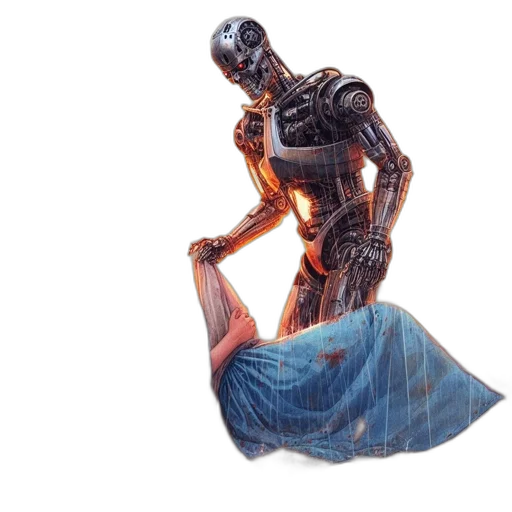 robot, dress, creature, sword transparent PNG cut-out