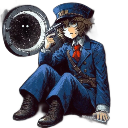 staff, robot, hat, jacket transparent PNG cut-out