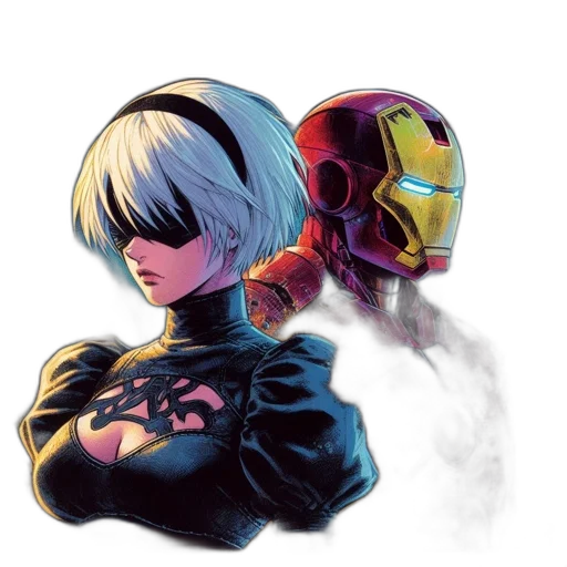 robot, mask, jacket, weapon transparent PNG cut-out