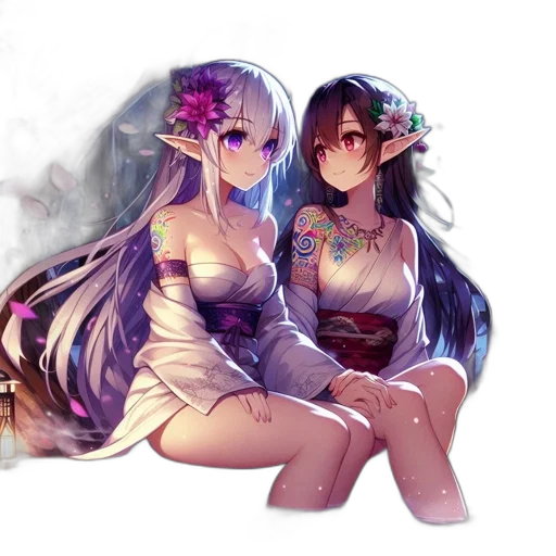 dress, flower, anime, fantasy art transparent PNG cut-out