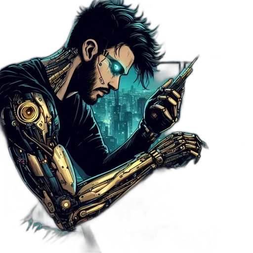 robot, weapon, jacket, comic book art transparent PNG cut-out