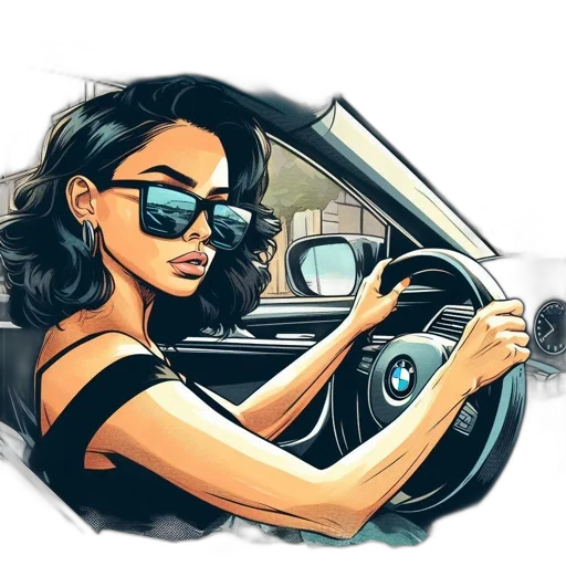 car, cartoon, comic book art, photorealistic transparent PNG cut-out