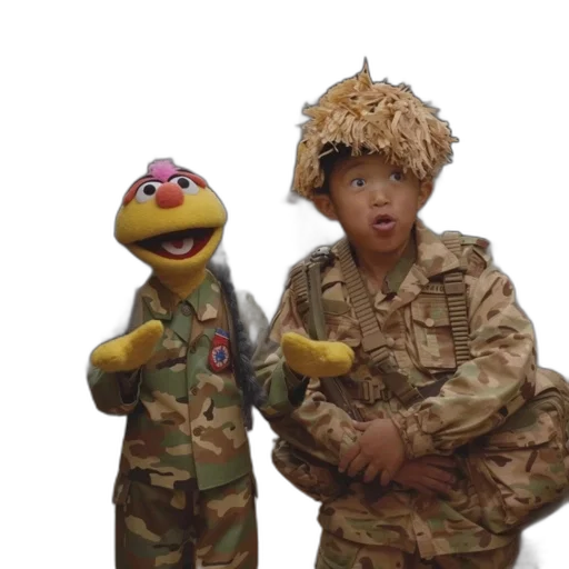 young, boy, camouflage, uniform transparent PNG cut-out