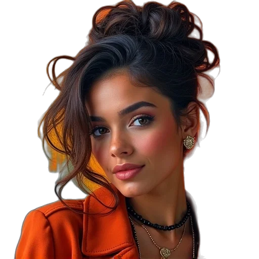 jewelry, face, jacket, hair transparent PNG cut-out