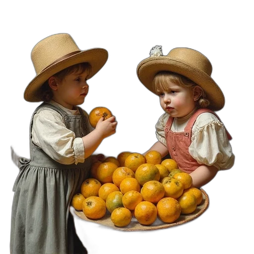 hat, food, oil painting, photorealistic transparent PNG cut-out