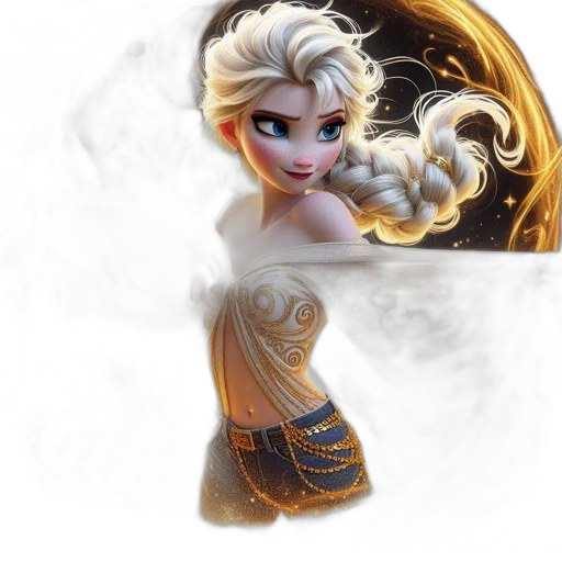dress, hair, jewelry, staff transparent PNG cut-out