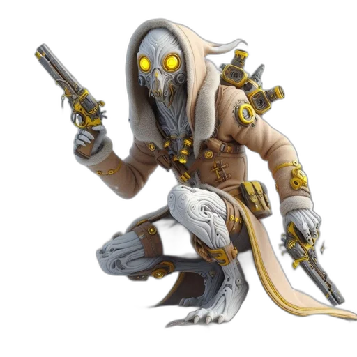 robot, creature, staff, weapon transparent PNG cut-out