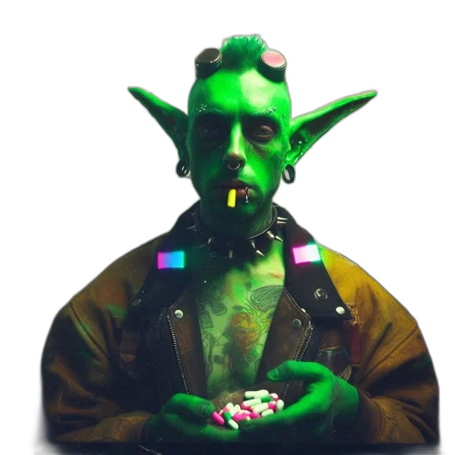 jacket, mask, staff, creature transparent PNG cut-out
