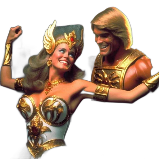 comic book art, concept art, two, golden-clad transparent PNG cut-out