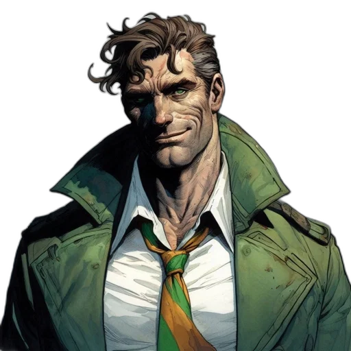 jacket, comic book art, concept art, green transparent PNG cut-out