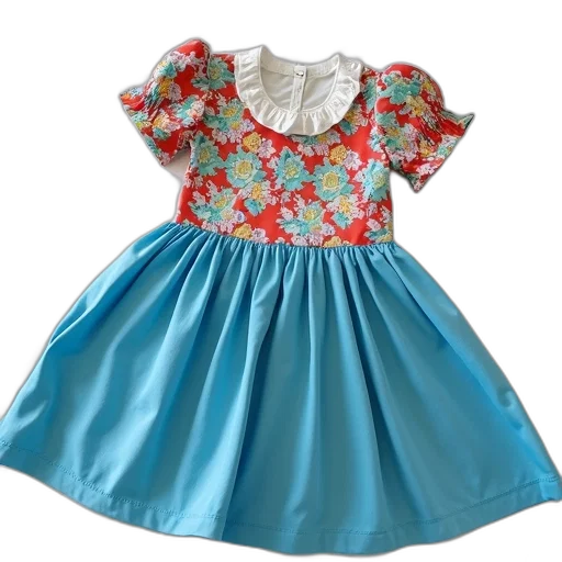 dress, blue, colorful, floral transparent PNG cut-out