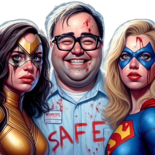 comic book art, concept art, three, individuals transparent PNG cut-out