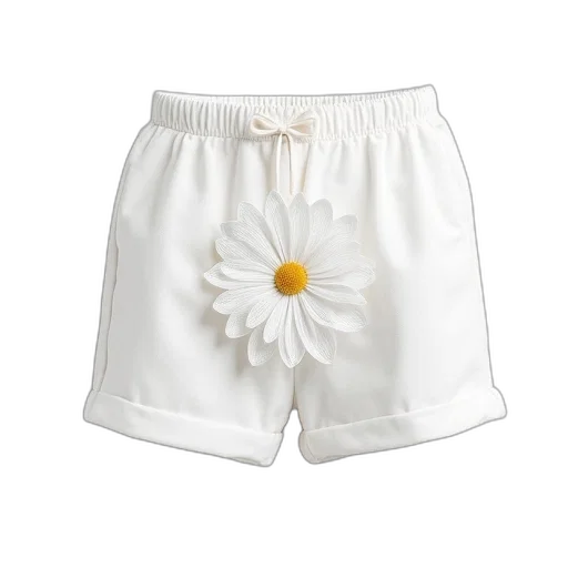 white, shorties, floral, applique transparent PNG cut-out