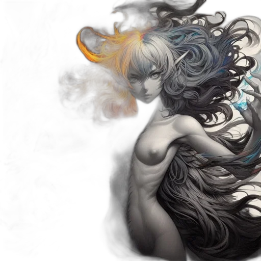 hair, dragon, dress, fantasy art transparent PNG cut-out
