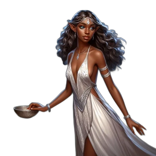 dress, jewelry, staff, fantasy art transparent PNG cut-out