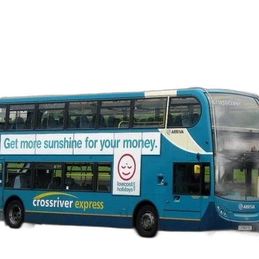 blue, double-decker, bus, advertisement transparent PNG cut-out