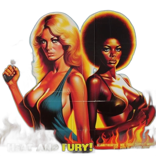 comic book art, fire, two, women transparent PNG cut-out