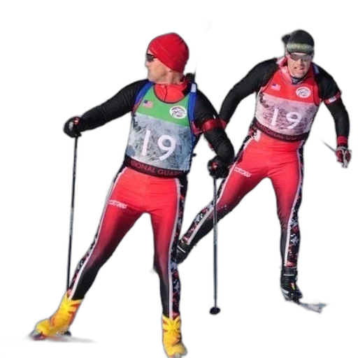 two, skiers, wearing, red transparent PNG cut-out