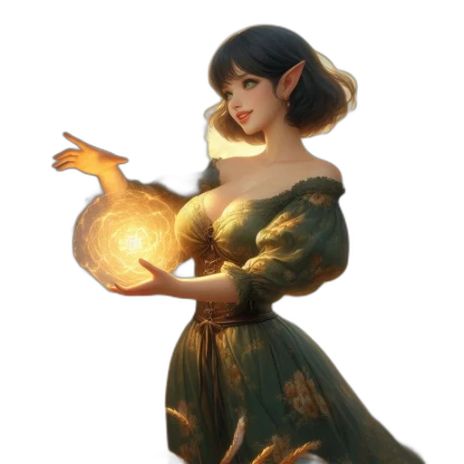 dress, staff, dragon, jewelry transparent PNG cut-out
