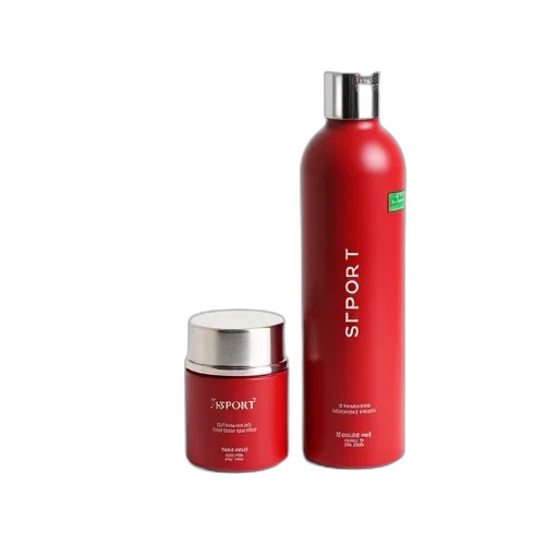bottle, 3d render, red, cylindrical transparent PNG cut-out