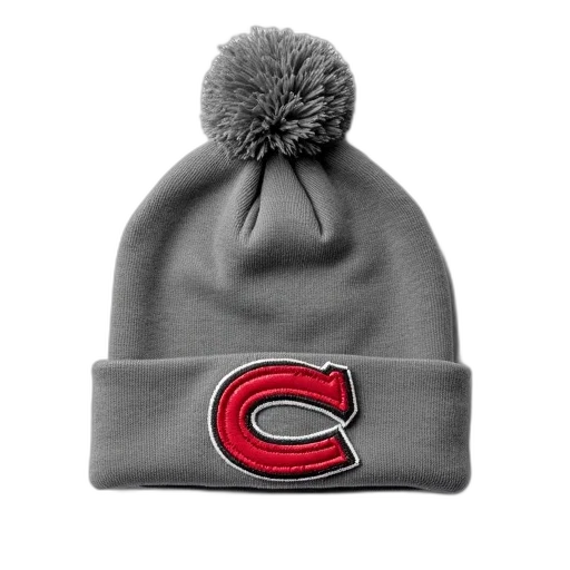 hat, grey, beanie, red transparent PNG cut-out