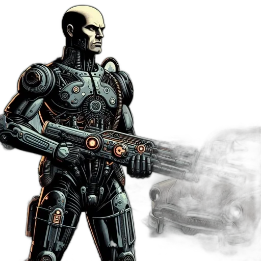 robot, weapon, concept art, comic book art transparent PNG cut-out