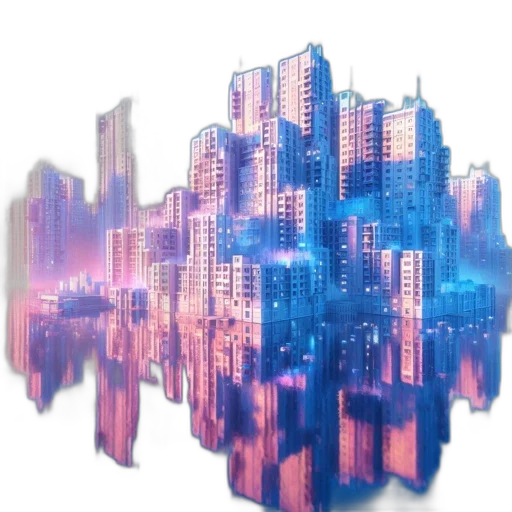 building, robot, 3d render, vaporwave transparent PNG cut-out